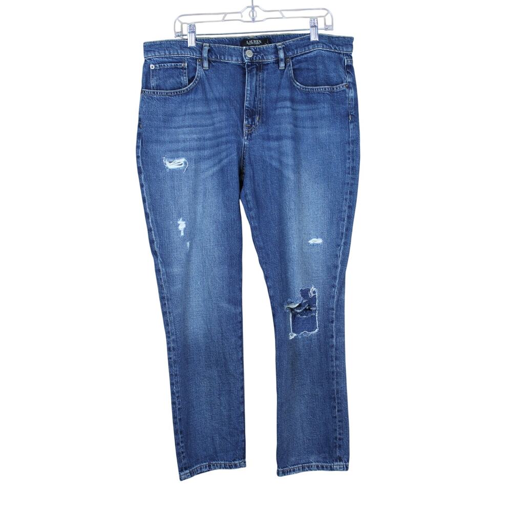 Lauren Ralph Lauren Blue Distressed High Rise Straight Leg Jeans Pants Size 12